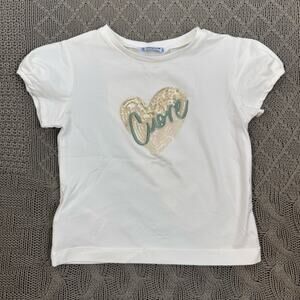 Mayoral White Girls T-Shirt with Gold Heart and says “Cuore” size 4